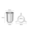 Minimalist Silver Finish Pour Over Coffee Dripper With Solid Metal Base Compact Paperless Reusable Filterless Brewer For Baristas And Home Kitchens Dead Simple Daily Routine, showing dimensions of stainless steel cup and stand.