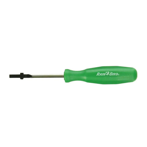 Green screwdriver from All In One Sprinkler Rotor Adjustment Tool Kit With Bubble Level For Rain Bird And Other Brands Pull Up Lift Rotor And Pop Up Head Screwdriver For Lawn Irrigation Pro Gear.