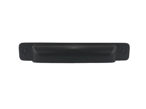 Front view of 128Mm Matte Black Cup Pull Cabinet Handle for Modern Industrial Kitchen and Bath Single Drawer Pull Built Tough Solid Zinc Construction Durable Cabinet Hardware for Cabinets Doors and Furniture.