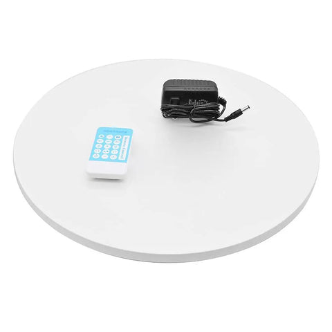 360 Degree Motorized Rotating Display Stand With Remote Control Electric Turntable For Product Photography Live Shows 16.5 Inch white surface with remote and charger