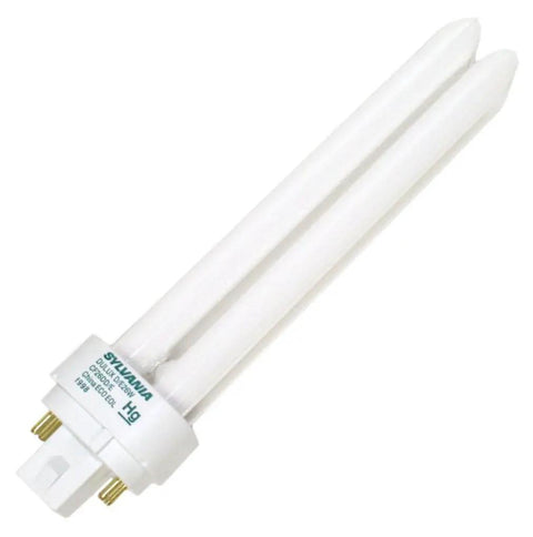 Four Pack 26W Double Tube CFL Bulbs 4100K Cool White, 1710 Lumens, 82 CRI, T4 Shape, 4-Pin G24q-3 Base, side view