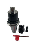 Beefed Up 90 Degree Face Milling Cutter Set With 40-22-4T Inserts, T8 Wrench, And CAT40 FMB22 Arbor, shown with components.
