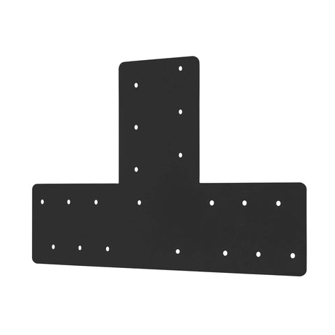 4 Pcs T Post Bracket Set with 16.9 by 5 Inch T Flat Mending Plates, black powder coat for 6x6 and 8x8 posts, front view