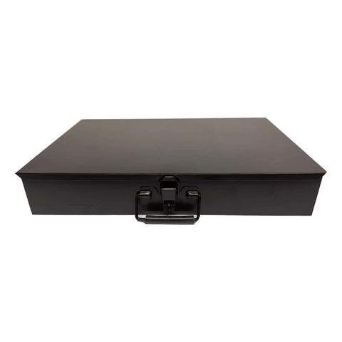 Heavy Duty 24 Compartment Black Metal Drawer Storage Box with Removable Tray, Locking Latch and Cushioned Easy Grip Handle