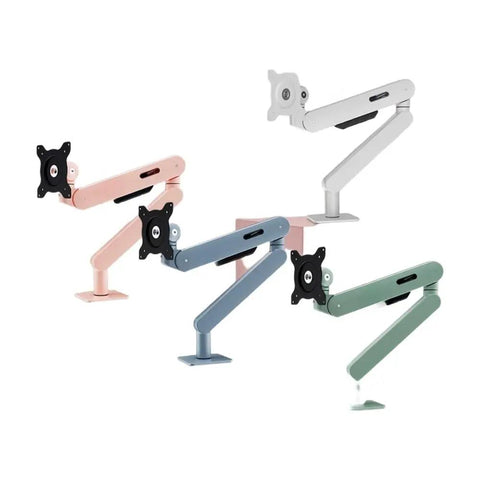 Heavy Duty Full Motion Mechanical Monitor Wall Mount Adjustable Dual Screen Articulating Arm in four colors for versatile setups.