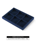 Super Slick Microfiber Jewelry Display Tray With Six Grid Compartments For Ring Earring Bracelet And Necklace Storage Stackable Countertop Organizer Plate Hits Different, navy blue, 25x18x2.7cm.
