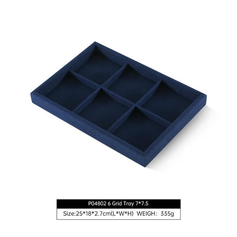 Super Slick Microfiber Jewelry Display Tray With Six Grid Compartments For Ring Earring Bracelet And Necklace Storage Stackable Countertop Organizer Plate Hits Different, navy blue, 25x18x2.7cm.