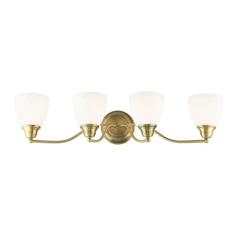 Somerville 4-Light Bath Light In Brushed Nickel, Classic Traditional Style, solid steel build, clean lines, 30 x 7.5 x 7