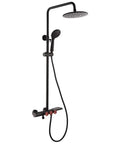 CUTPOIY Shower Set, Wall Bathroom Shower Mixers, Black Golden Brass Rainfall Concealed Shower System Embedded Box Mixer Valve, 10 Inch-A, featuring overhead and handheld showers.