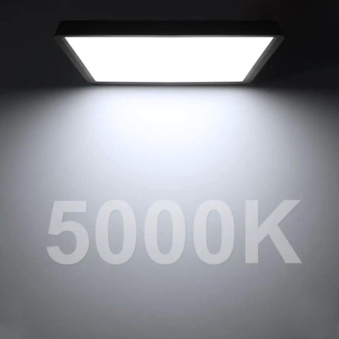 Two Pack 12 Inch 24W Flush Mount LED Ceiling Light Square Black 5000K Daylight, 3200 Lumens, glowing on ceiling