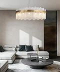 Sleek Gold Glass Pendant Light Adjustable Led Hanging Fixture With Cyan Crystal For Living Room Prime Pick Home Glow Up Solid Setup And Chic Everyday Vibes in modern living room setting.