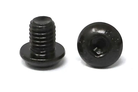 Close-up of 25 Piece M8 X 10mm Hex Socket Button Head Cap Screws Kit, alloy steel, black oxide finish, shown from side and top view