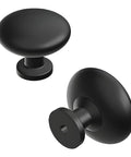 Round Matte Black Kitchen Cabinet Knobs 10 Pack Durable Drawer And Dresser Knobs For Cabinets And Bathroom Drawers One And One Eighth Inch Easy Install Slick Modern Hardware By Hickory Hardware