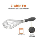 Stainless Steel Balloon Whisk Set 3 Piece With 9 Inch 10 Inch And 11.5 Inch Sizes Easy Grip Ergonomic Handle Dishwasher Safe Black And Silver Kitchen Whisk Trio