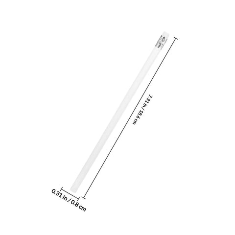 Single white pencil from Beefy Heavy Duty Carpenter Pencils Set Of 10 White Woodworking Graphite Pencils With Erasers Round Barrel For Construction Marking Office And School Use Multi Function Lettering And Marking Tools, measuring 7.3 x 0.31 inches.
