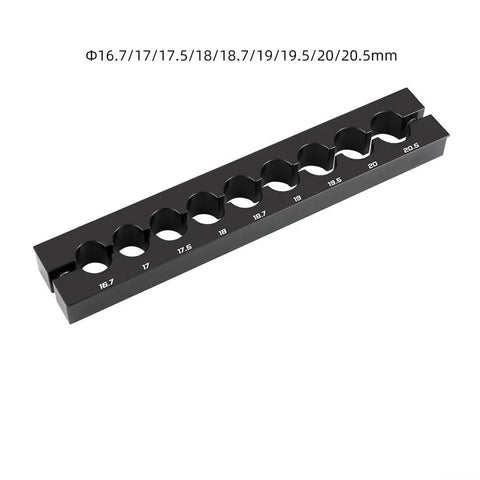 Pro Grade Bike Axle Clamp Fixture with auxiliary spring, showing multiple size measurements, durable 6061 aluminum tool.