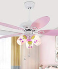 Hella Sleek Nordic Ceiling Fan With Wooden Leaf Blades And Built In Light And Smooth Quiet Airflow For Living Room Or Bedroom And Totally Chill Modern Decor Upgrades, featuring pink blades and floral glass shades.