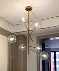 Modern Glass Pendant Ceiling Light Hella Sleek Chrome Body Six Head Glass Bubble Design Cold White Glow Total Flex For Living Room Bar Easy Install Brightens Room Worth Every Penny with six glass bulbs.