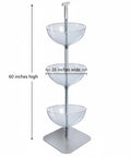 3 Tier Bowl Organizer Floor Standing Display Rack With Flat Base, Mobile Merch Stand For Retail, 60 inches tall