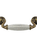 Drop Bail Dresser Drawer Pulls White Crackle Ceramic Knobs With Antique Bronze Finish, cabinet hardware, front view, 5.5 inch length