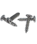 Close-up of four metal screws used in PCB DIN Rail Mount Carrier For 35mm Wide Rails Fits 100mm By 72mm Circuit Boards 1.5-2.0mm Thick Easy Install And Detach Panel Mountable Go-To PCB Holder For Electronics Projects.