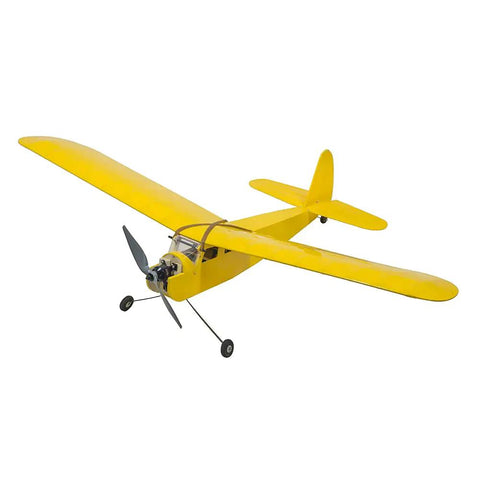 Yellow unassembled Balsa Wood RC Airplane Kit with 40 inch wingspan, includes airframe motor prop ESC servo, for experienced RC builders.