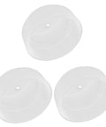 3 Pack Hole Saw Dust Collector Shields Clear Bubble Dome for Ceiling Drilling shown from above, made of clear polymer.