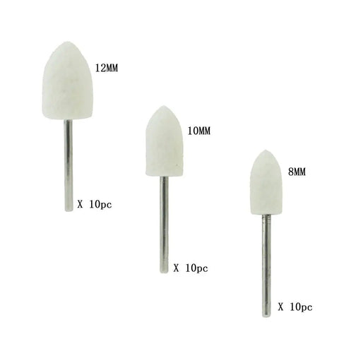 Pro Grade Wool Felt Polishing Bits Set for Rotary Tools, cone shape, 3/32 inch shank, sizes 8mm, 10mm, 12mm, 30-piece