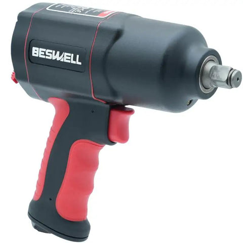 Half Inch Drive Air Impact Wrench With 20 Piece Socket Set, High Torque Pneumatic Tool for heavy-duty jobs, close-up view showing ergonomic handle.