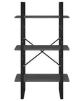 Front view of Three Tier Industrial Grey Storage Shelf Engineered Wood Freestanding Bookcase For Living Room And Basement