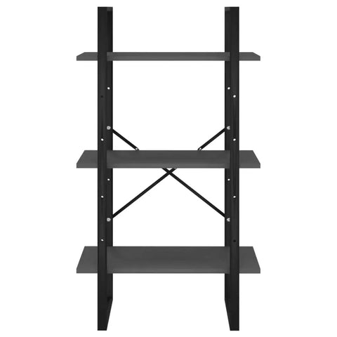 Front view of Three Tier Industrial Grey Storage Shelf Engineered Wood Freestanding Bookcase For Living Room And Basement