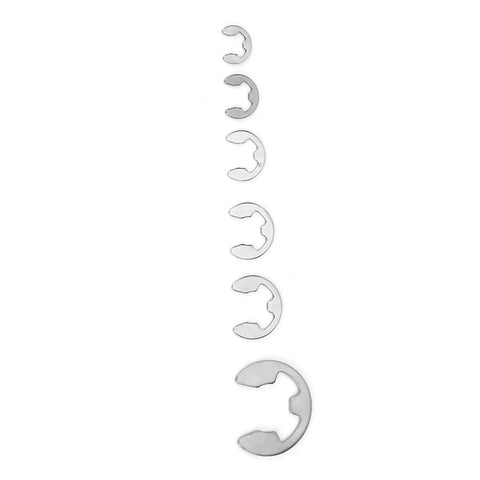 Stainless Steel E Clip Set 300 Pcs Assortment Kit M One Point Two Through M Fifteen With Storage Box For Auto Hobbyists And DIY Projects E Type Retaining Circlips arranged by size