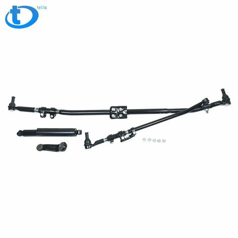 Heavy Duty Tie Rod End And Drag Link Steering Linkage Kit For Dodge Ram 1500 2500 3500 Trucks displayed with black steel construction.