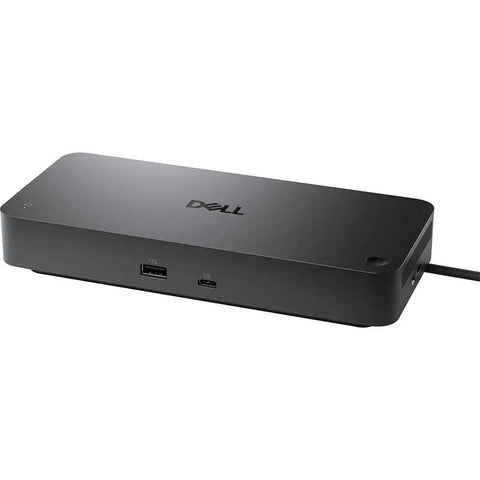 Smooth As Butter Thunderbolt 5 Docking Station Featuring 12 Versatile Ports And Quad Monitor Support For Lightning Fast Sync Plus Reliable 300W Charging To Get Your Workflow Locked In Tight, sleek black design, multiple ports visible.
