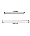Set Of Four Top Shelf Wooden Dowel Closet Hangers With Burr Free Smooth Sandalwood Finish 12 Inch And 9 Inch Rods for wardrobe storage.