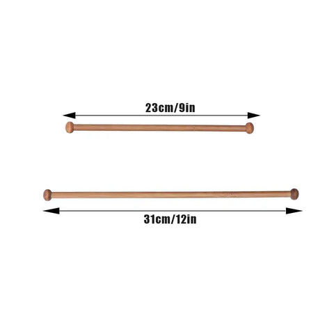 Set Of Four Top Shelf Wooden Dowel Closet Hangers With Burr Free Smooth Sandalwood Finish 12 Inch And 9 Inch Rods for wardrobe storage.
