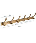 Top Shelf Vintage Brass Wall Mounted Coat Rack With Six Sleek Brushed Metal Hooks For Entryway Bathroom Bedroom And Closet Heavy Duty Towel Hanging Rail Built Tough To Grip Tight, showing dimensions and hooks.