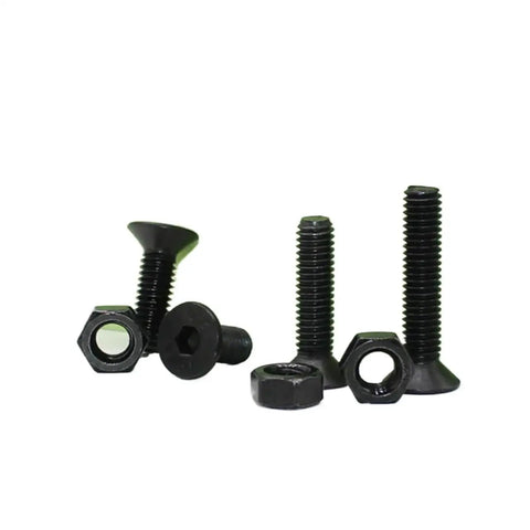 Built Tough Countersunk Flat Head Hex Bolt And Nut Set Kit M2 To M6 in black Grade 10.9 steel shown with hex screws and nuts