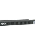 Front view of 12-Outlet Rackmount PDU Power Strip With Front And Rear Outlets, 20 Amp 120 Volt, 15 Foot Cord With L5-20P Plug, Horizontal 1U