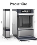 Large Capacity Countertop Ice Maker With No Fuss Self Cleaning And Three Liter Detachable Tank Churning Out Fresh Nugget Ice Quickly showing dimensions.