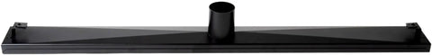 32 Inch Linear Shower Drain With Slick Black Matte Trim Guides Flow Fast Using Boss Level 14 Gauge 304 Stainless Steel, top view.