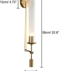 Smooth Gold Glass Wall Sconces With A Fresh Tubular Shape And Rock Solid Metal Build For Bedroom Or Hallway Decor Lighting, 22.8 inches tall.