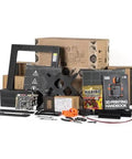 MK4S 3D Printer Kit With Automatic Calibration And Removable Sheets, parts and handbook displayed, DIY setup components.