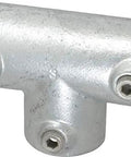Heavy Duty Galvanized Steel Pipe Tee Fitting One Point Five Inch Ninety Degree Three Outlet Connector Heavy Gauge Metal Joining Kit for tight job site rigs.