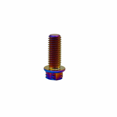 Burnt Blue Titanium Motorcycle Bolts M10 1.5 Hex Torx Head Pack Of 5 Beefy Dual Drive Flange Bolts Lightweight Tough As Nails For Performance Bikes Rustproof And Corrosion Resistant For Long Lasting Performance.