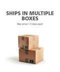 Two cardboard boxes stacked with text 'Ships in Multiple Boxes May arrive 1-2 days apart' above.