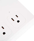 Close-up of the Rock Solid Wifi Smart Power Strip With Four Quick Charge Usb Ports and Voice Control plug sockets.