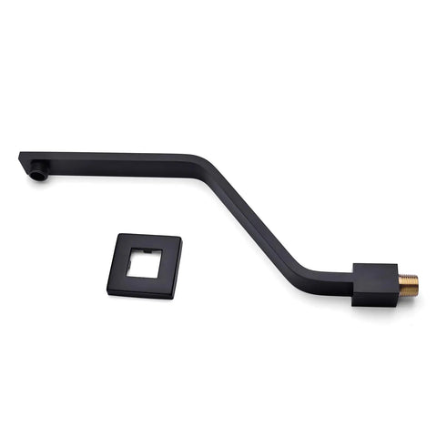 Matte Black Brass S Shaped Shower Arm And Flange 15 Inch Gooseneck Extension For Rainfall Shower Head With Square Flange