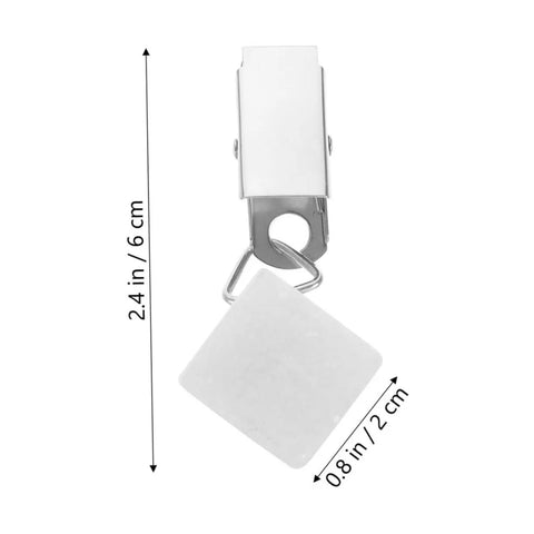 Close-up of a metal clip from Six Pieces Gold Rectangle Tablecloth Weights Clips For Outdoor Tables Keeps Your Table Cover In Place Even On Windy Days Durable Camping Table Accessory For Picnics And Backyards showing size dimensions