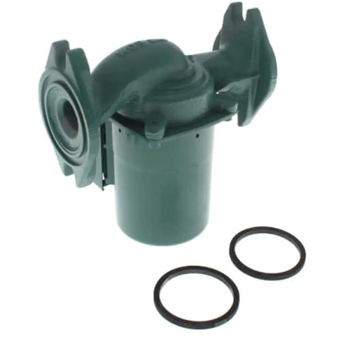 Tough As Nails Cast Iron Circulator Pump Featuring Silent Wet Rotor Action And Quick Swap Universal Flange Gaskets For Hassle Free Hydronic Heat Pumps with two gaskets.